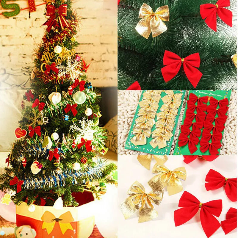 5 cm Christmas tree decoration bow in gold red silver colours made from polyester fabric