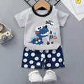 Baby short-sleeved cotton shirt and shorts set, thin pullover, patterns include animal stripe plaid cartoon Avatar letter, 90-120cm