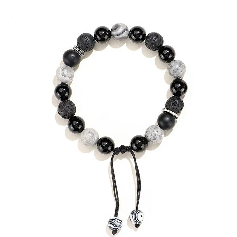 Black agate map stone volcanic bracelet with diamond design in Chinese style
