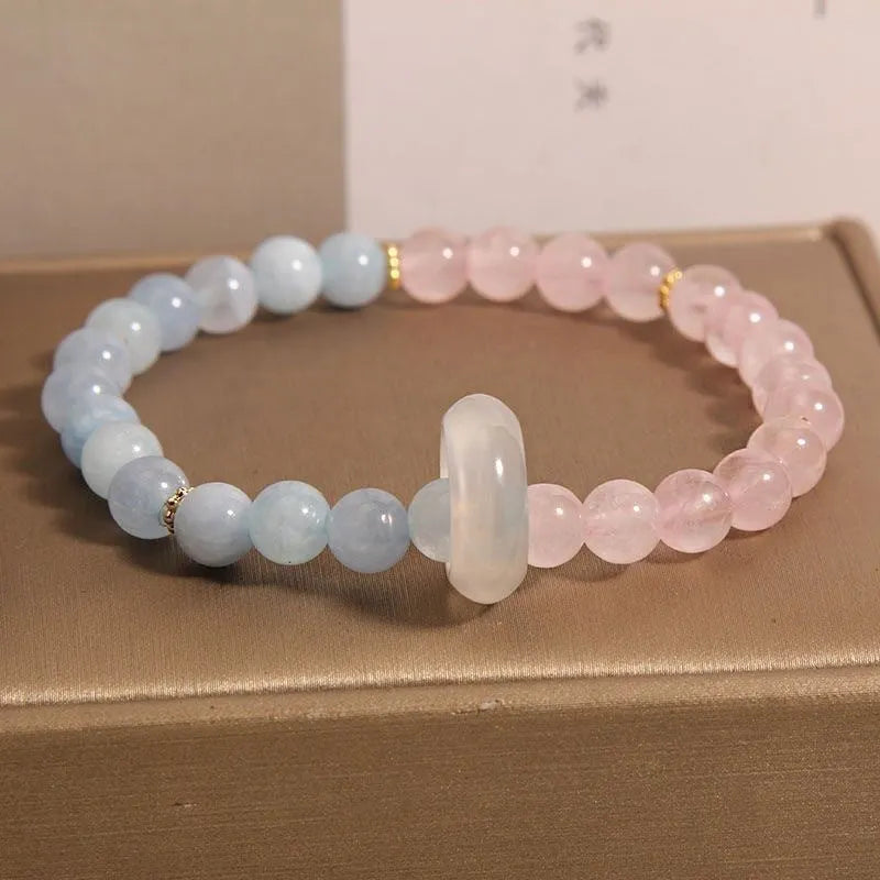 Women's aquamarine crystal bracelet with geometric round beads in eight colour options