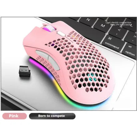 Hollow shell luminous wireless mouse with receiver in cyan colour