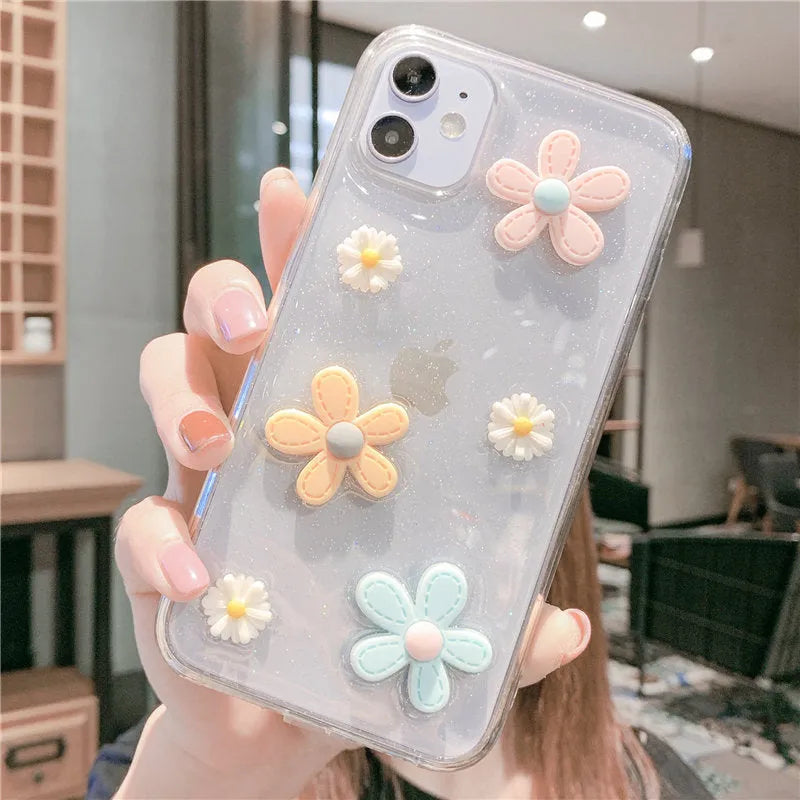 Girl heart phone case with Xuanya flower design for iPhone models