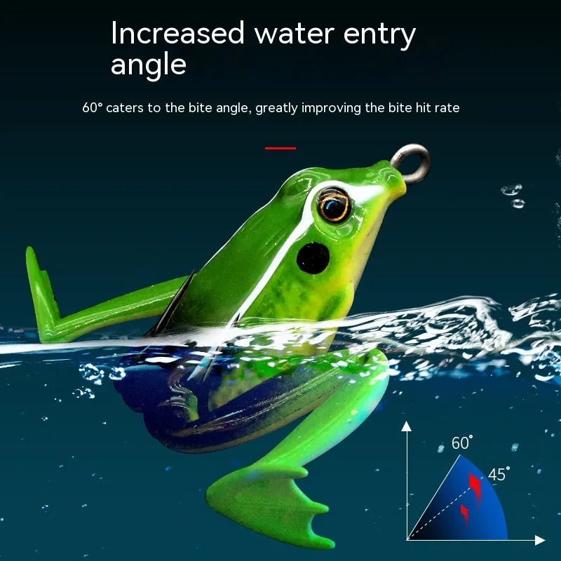 Bionic frog imitation snake head fishing lure with double hooks in grass green colour