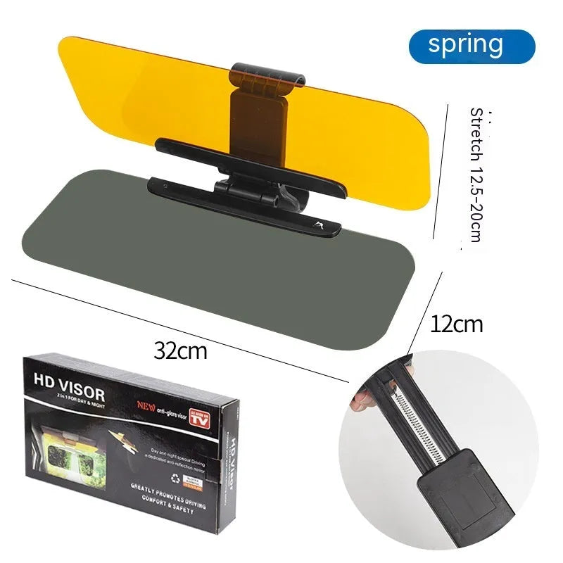 Telescopic anti-high beam car sun visor with acrylic lens and stretch button spring installation