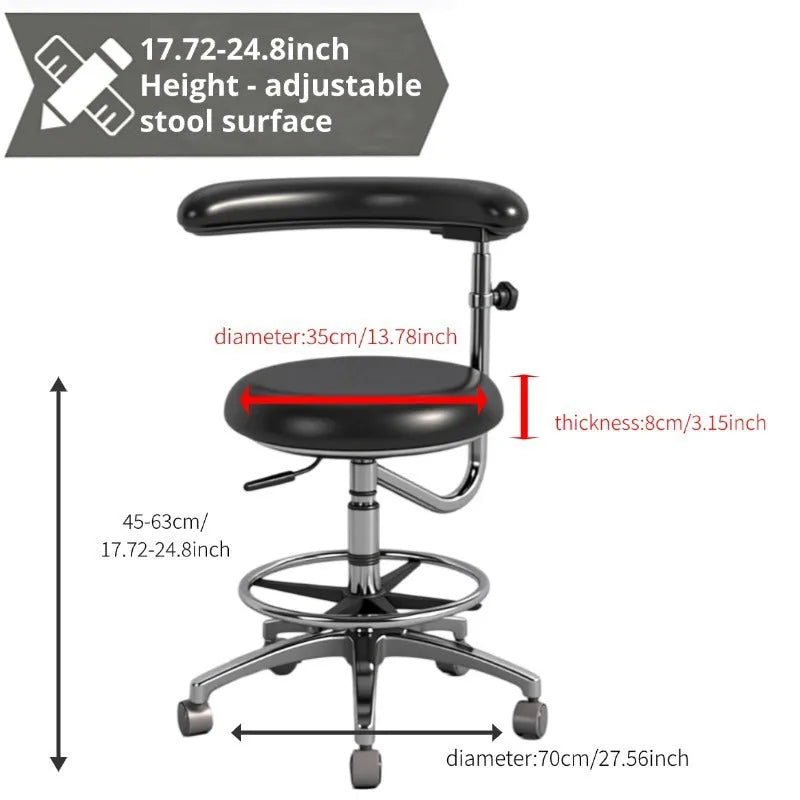 Black leather dental hospital chair with height adjustment lift mechanism