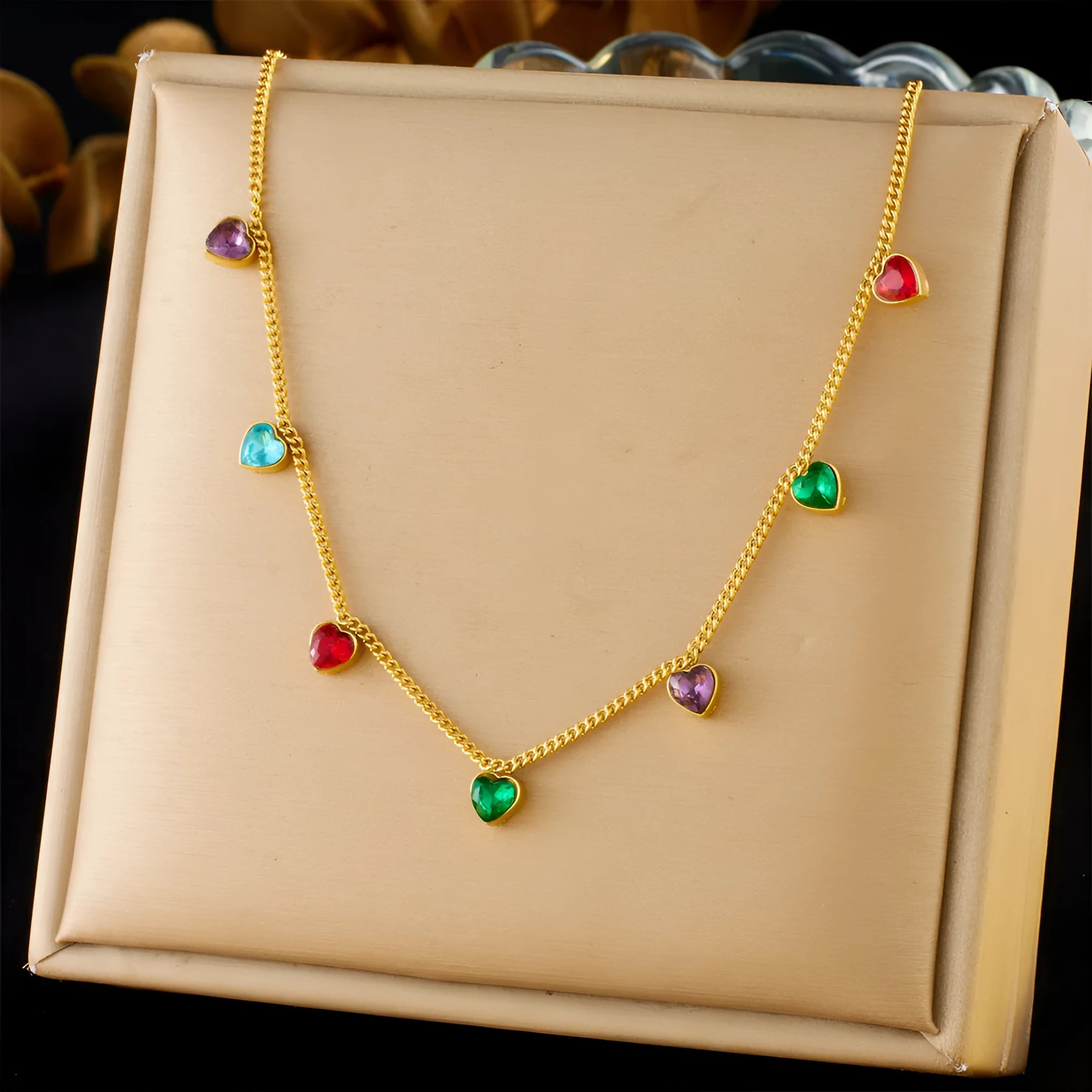 Women's stainless steel gold-plated heart necklace with adjustable chain 41-50cm N3214 colour