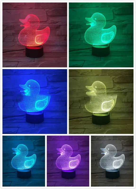Little yellow duck 3D night light with remote control showing seven colour options