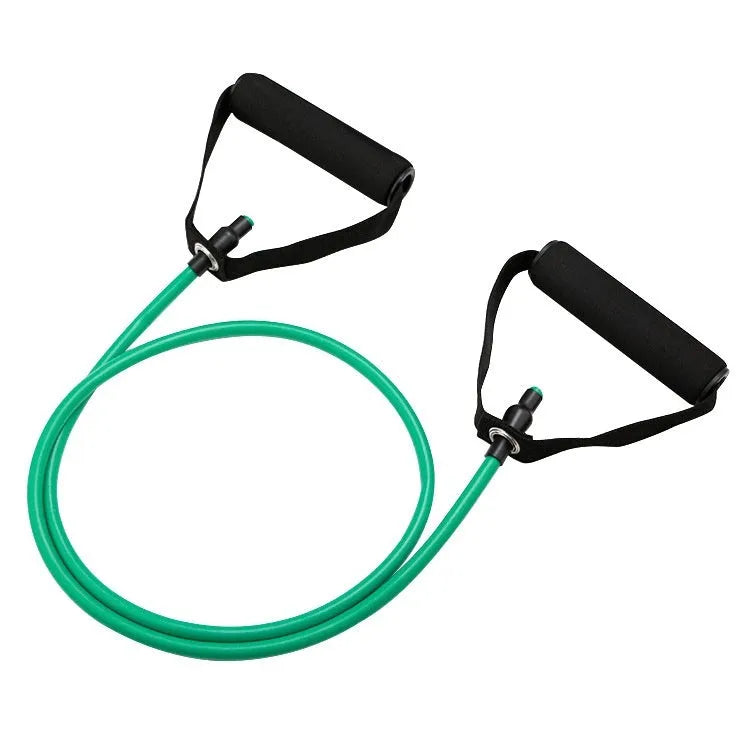 Adjustable chest expander with colour-coded TPE tension rope showing five resistance levels