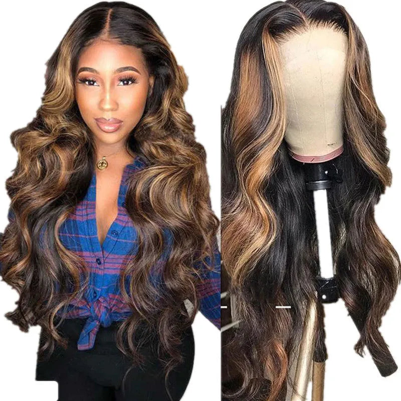 Golden fluffy big wave wig long hair high temperature wire ladies wig Gold colour front view