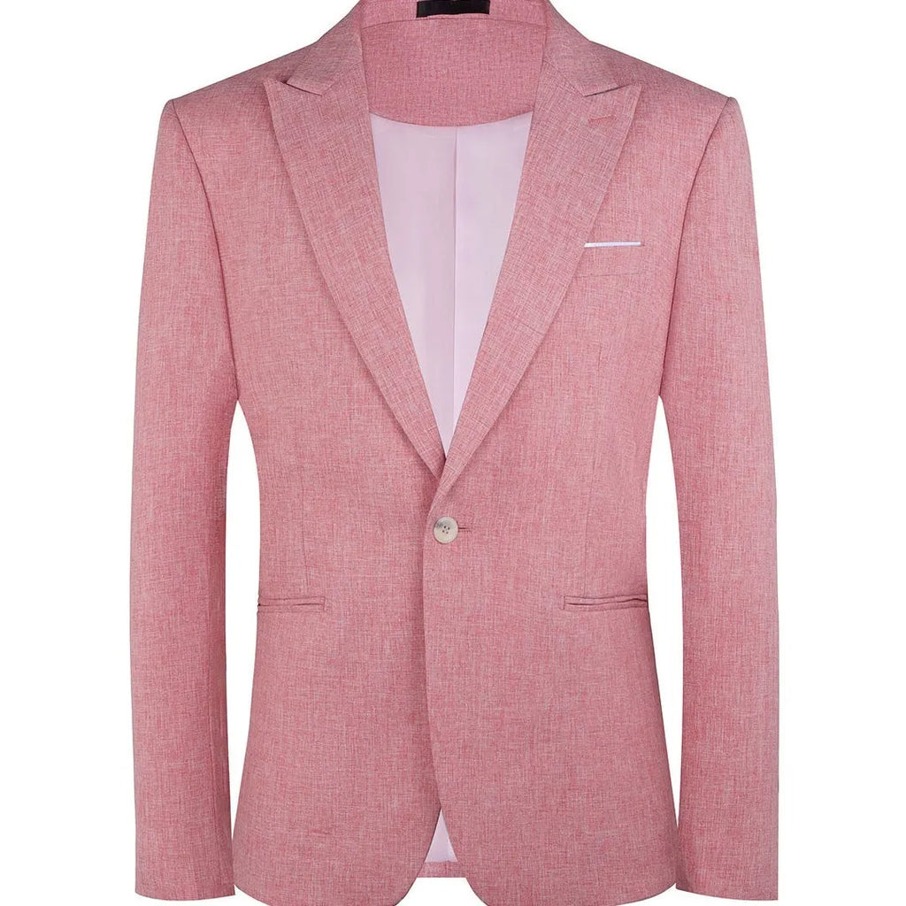 Men's casual light blue and pink western-style suit coat laid flat with size chart showing measurements.