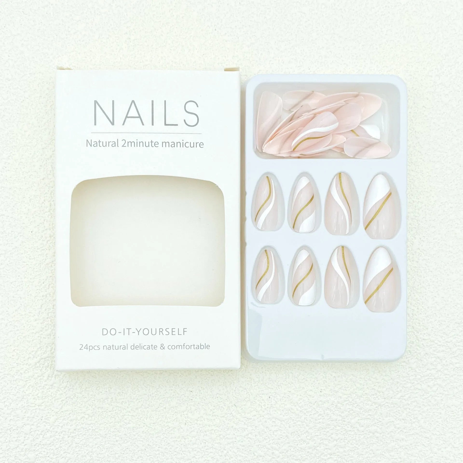 Golden Lines plaid pattern wearable nail stickers in medium drop shape