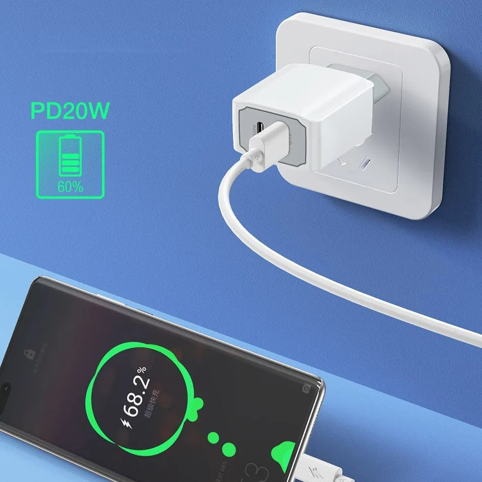White European standard fast charge phone charger set with USB charging head and cable