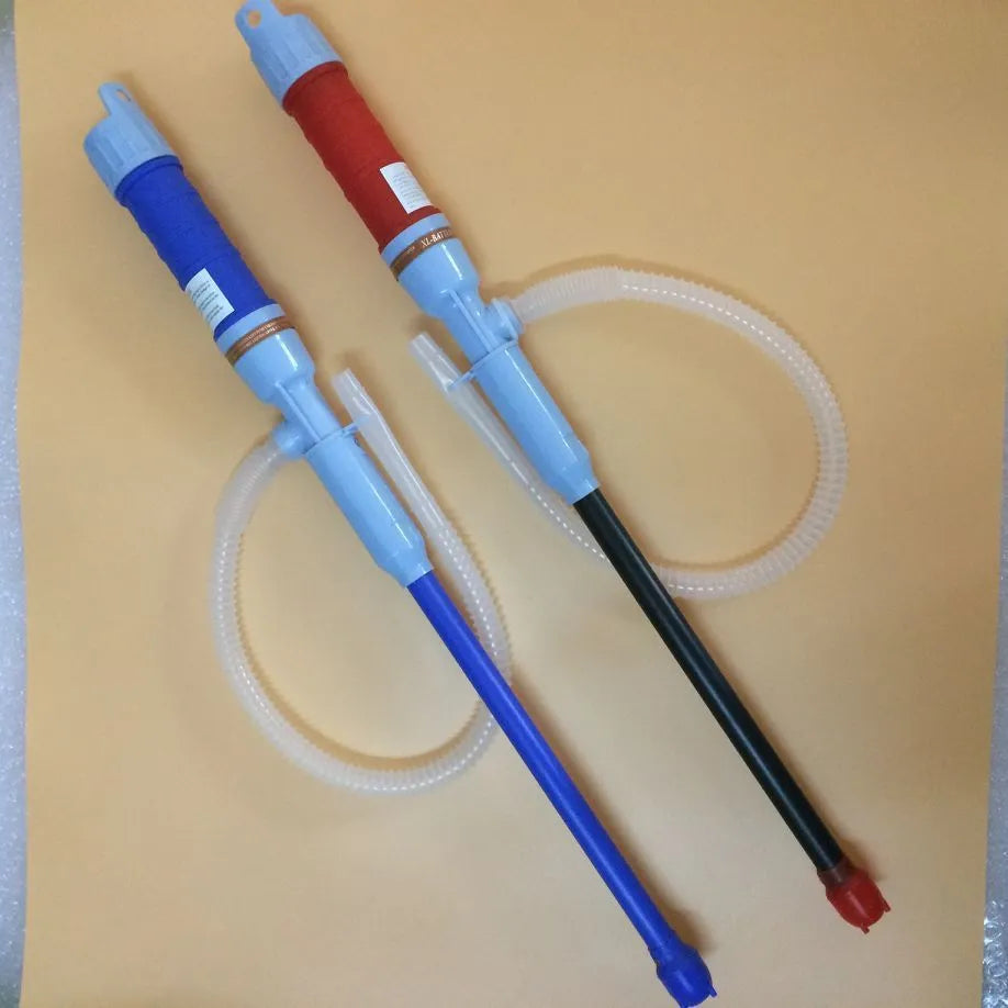 Manual fuel transfer siphon pump in blue or red colour made of PP material