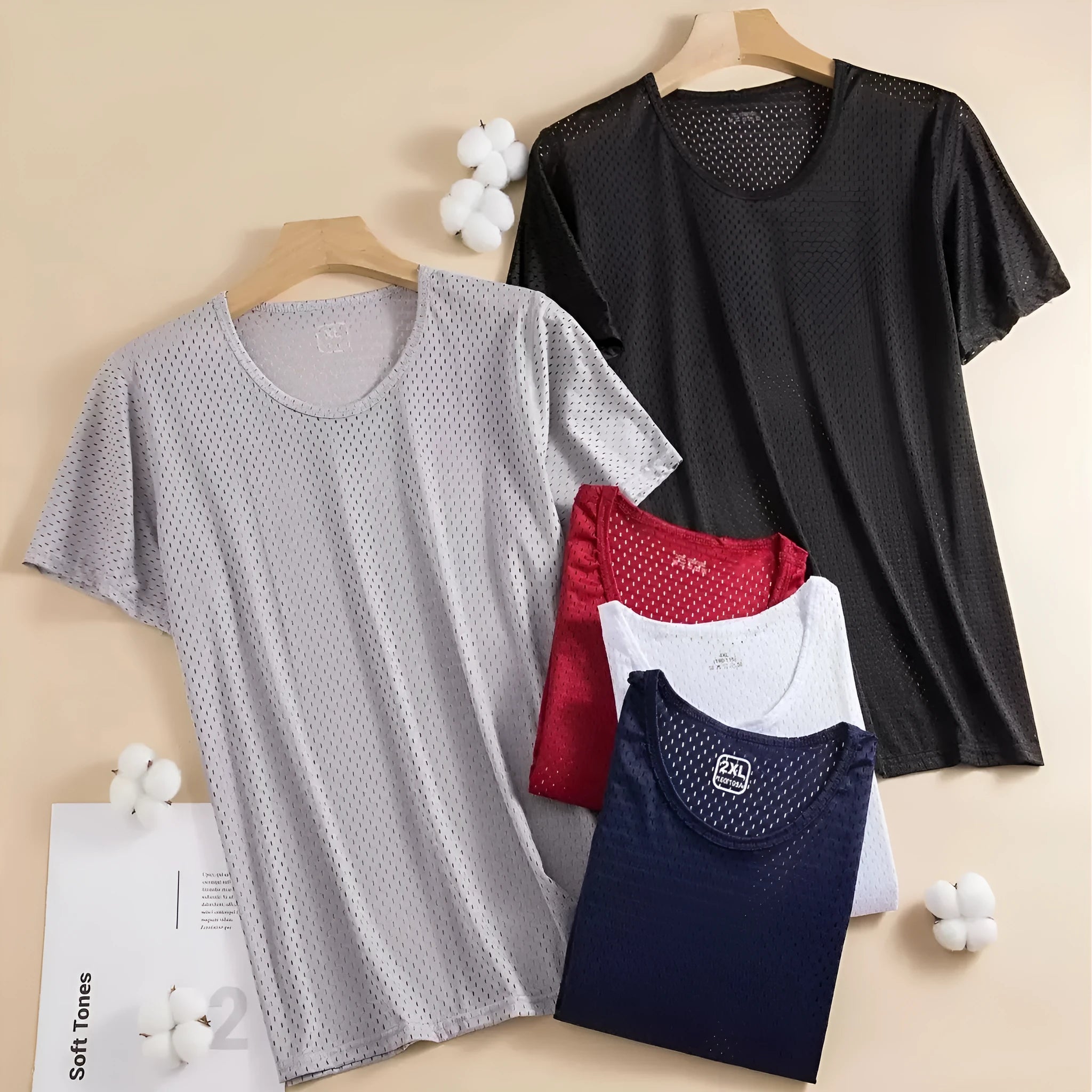 Men's ice silk short sleeve T-shirt in solid colours with crew neck and loose fit