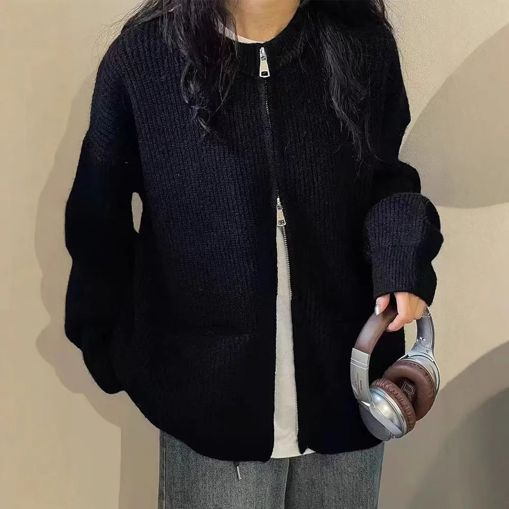 Beige viscose fibre soft wind sweater coat cardigan with long sleeves laid flat