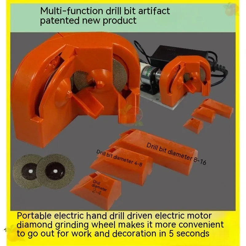 Portable grinding drill tool with orange and black sander sets and replacement grinding wheels