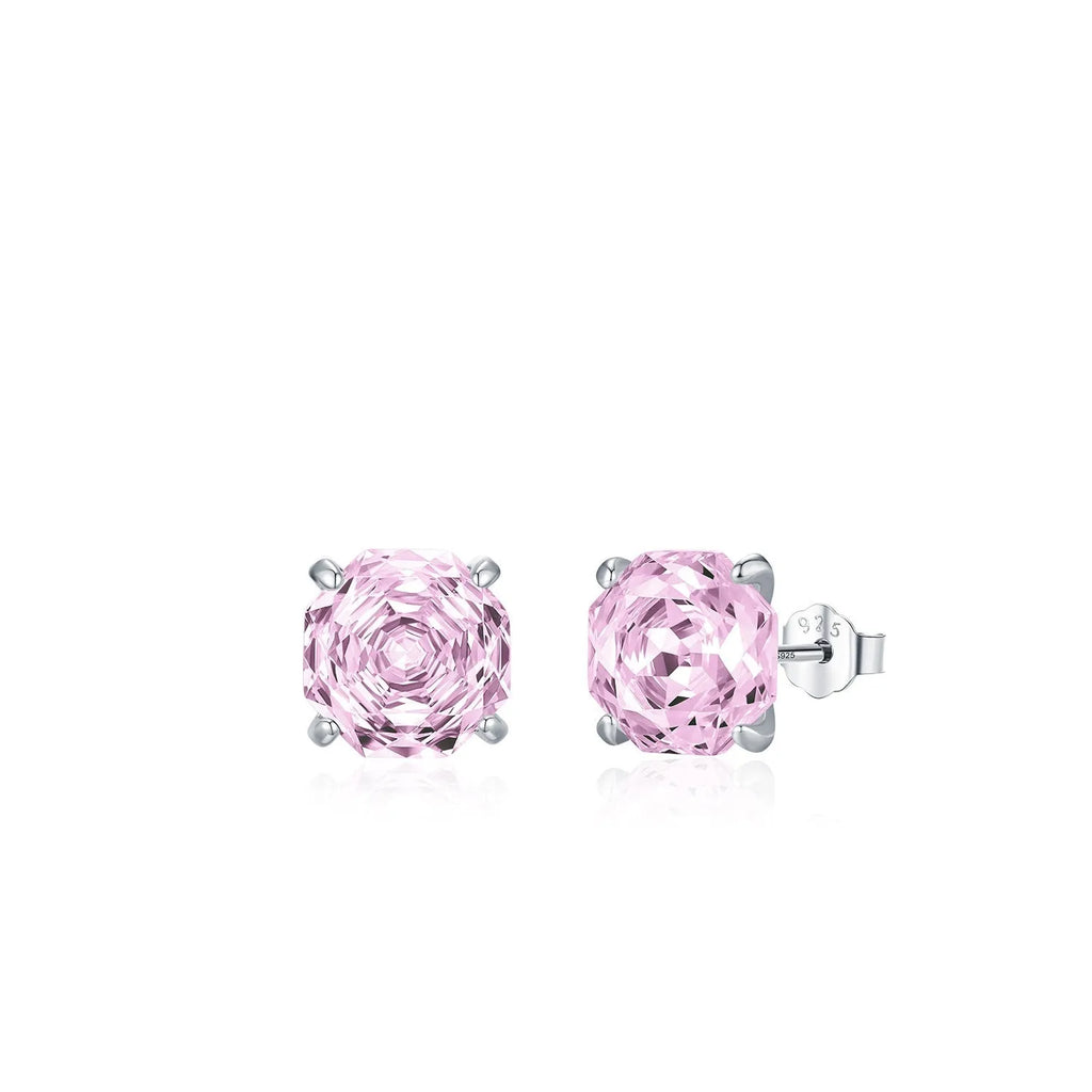 S925 sterling silver rose stud earrings for women in 6mm or 8mm pink floral designs