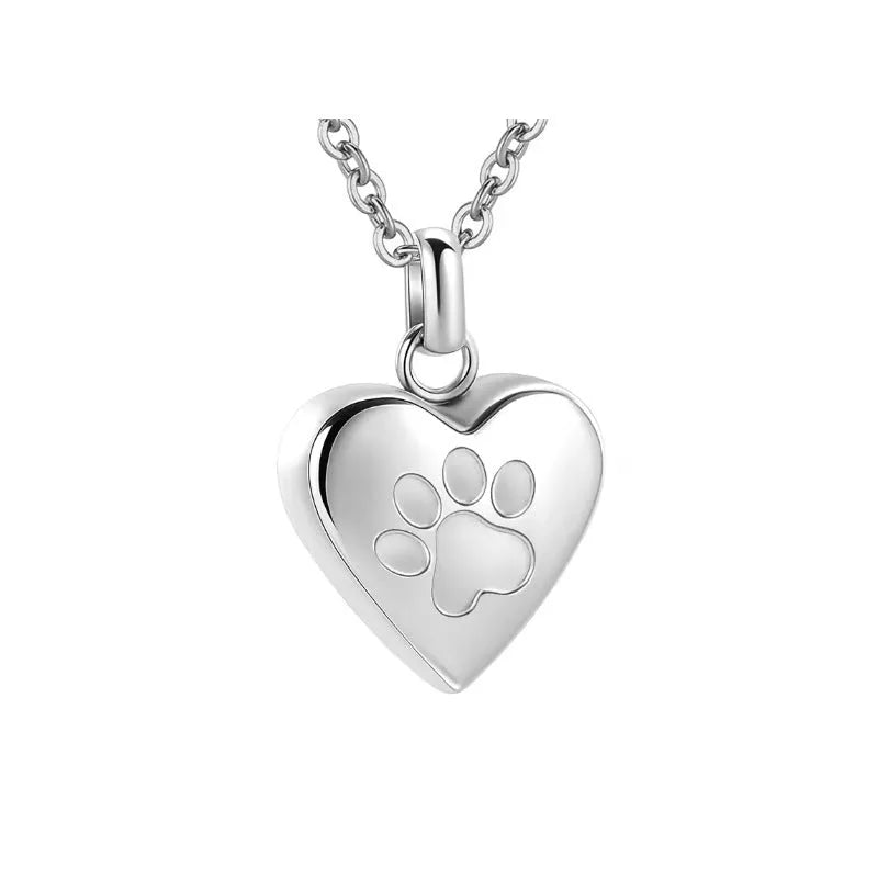 Openable titanium steel heart pendant necklace with love paw print design in multiple colours.