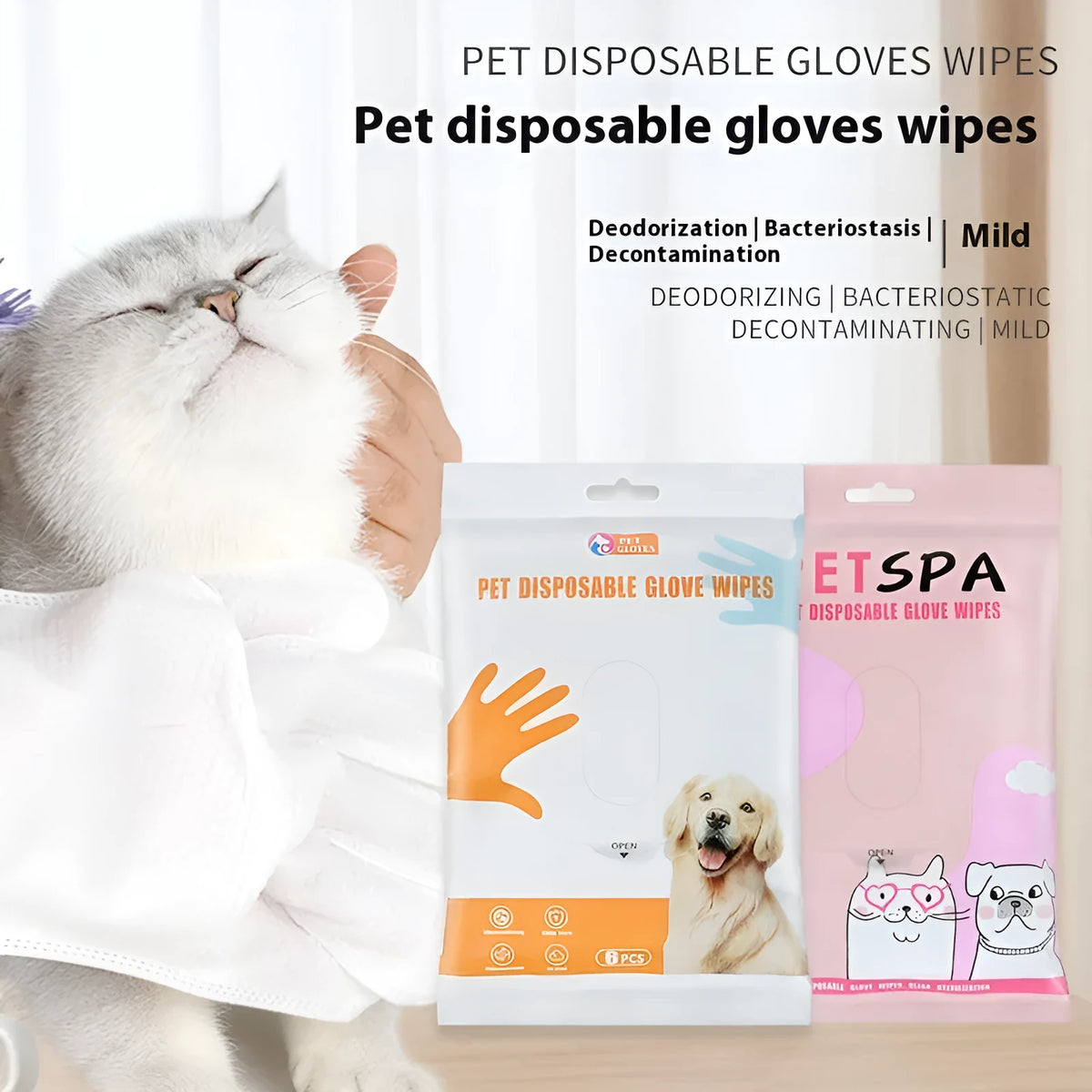 Pet wipes gloves for dogs, non-woven fabric, 6 pcs pack, pink or white UK bag