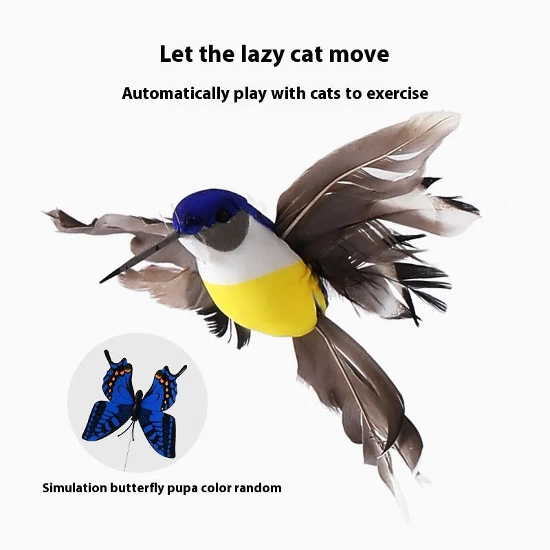 Automatic cat teaser electric rotation toy with bird and butterfly attachments, plastic construction