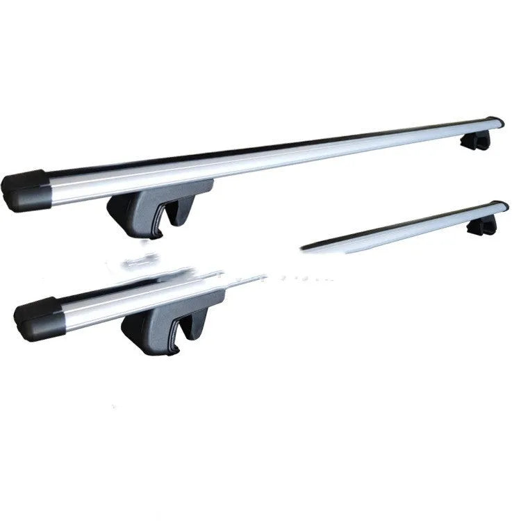 Alloy roof rack crossbar kit for General Motors SUV on a vehicle roof, showing adjustable length.