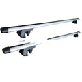 Alloy roof rack crossbar kit for General Motors SUV on a vehicle roof, showing adjustable length.