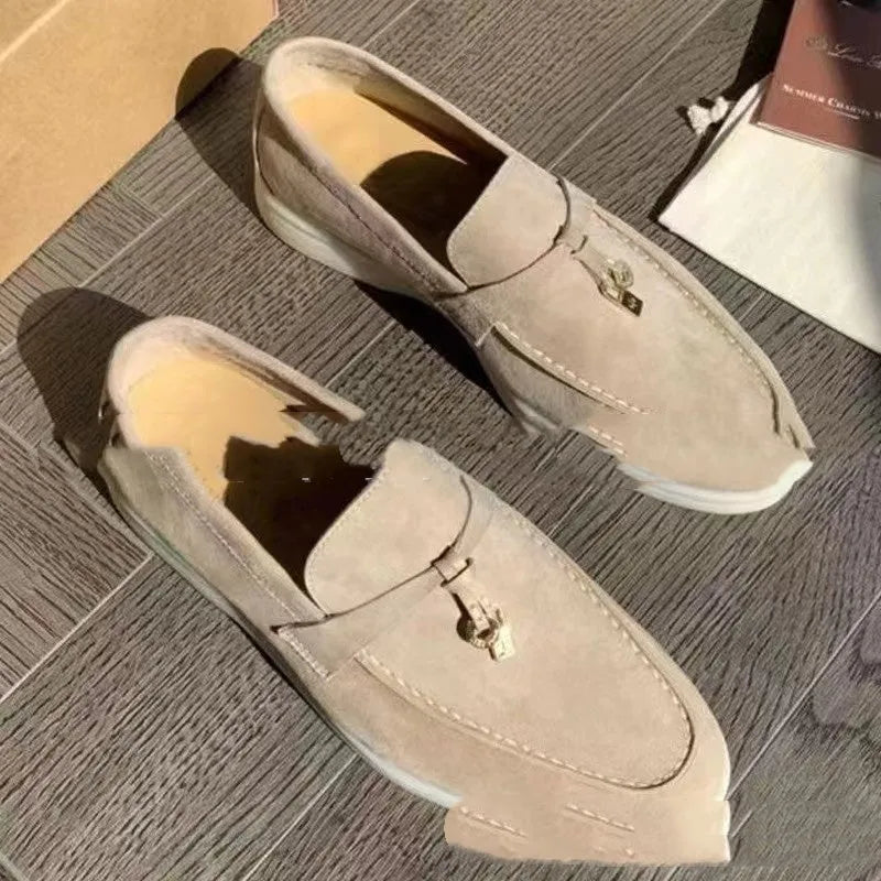 Unisex slip-on loafers with round toe design and decorative stitching in multiple colour options