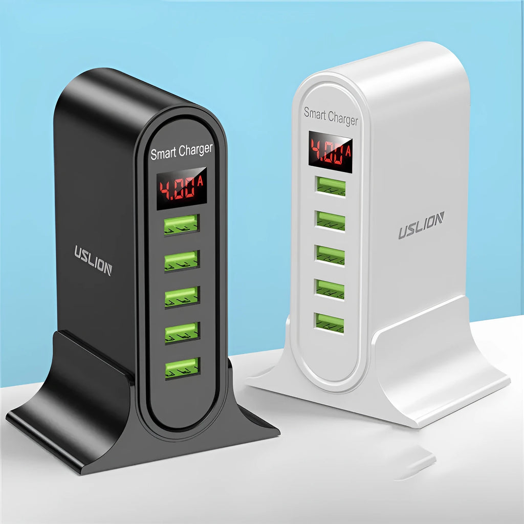 Black Smart LED Digital Display USB wall charger showing voltage readout