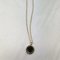 Roman pattern black shell pendant round titanium steel electroplated gold finish