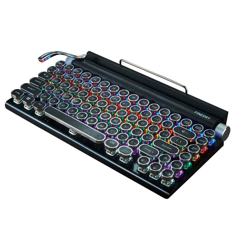 Dot retro typewriter mechanical Bluetooth keyboard with black finish and seven-colour backlight