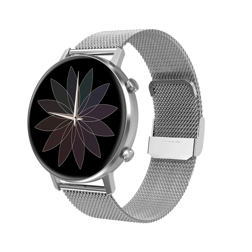 DT96 smart bracelet with stainless steel strap and 1.3-inch display shown in three colour options