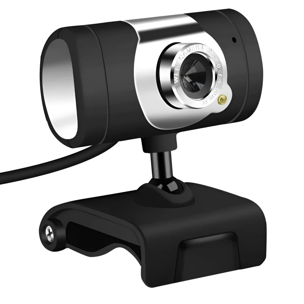 Black desktop computer camera with USB cable for video conferencing and calls