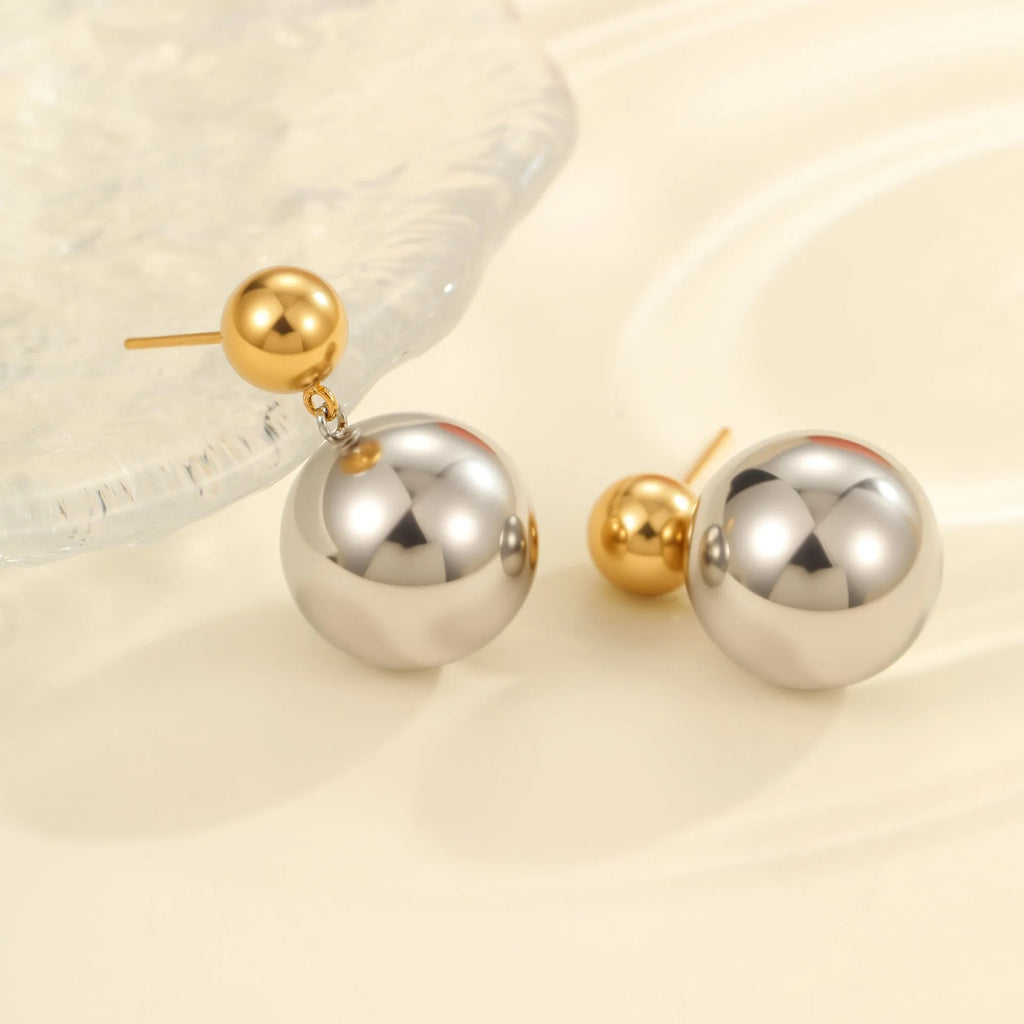 Women's stainless steel colour-block ear studs with round bead geometric design