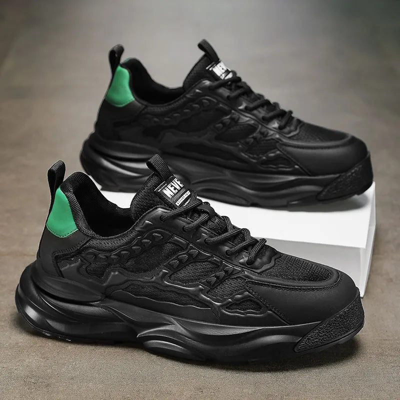 Men's breathable mesh shoes with PU mesh upper in round toe design, available in white and black