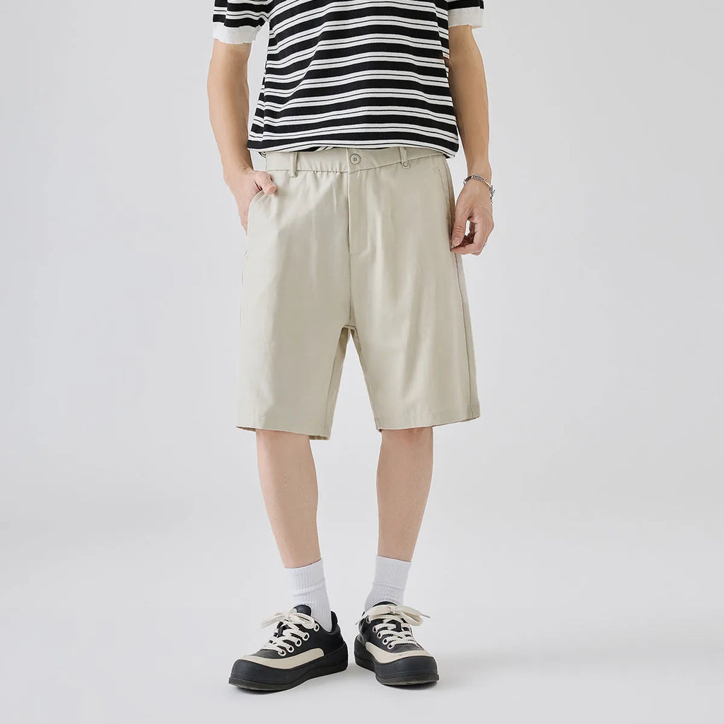 Men's cotton blend lyocell casual shorts in loose fit, apricot colour, laid flat
