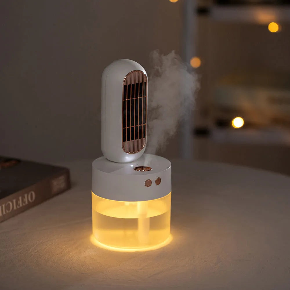 Small oscillating humidifier fan with USB rechargeable function, two-speed mechanical control, available in black