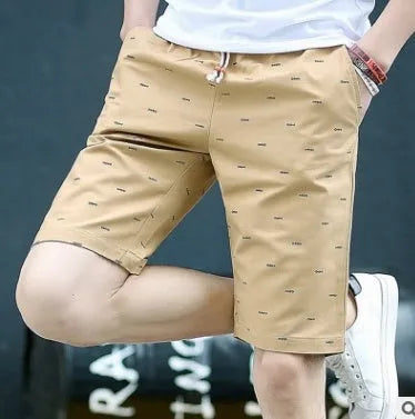 Men's cotton summer shorts in blue with a lace-up front placket, shown on a size chart