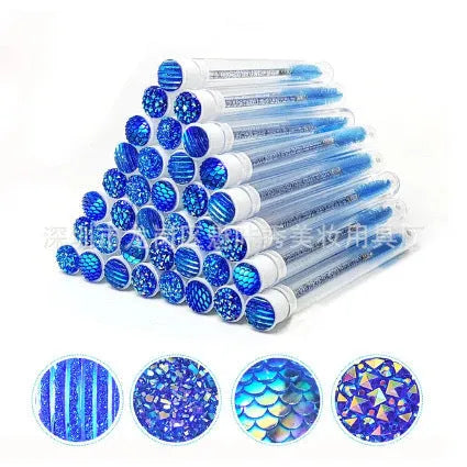 Disposable eyelash brushes in protective tubes with bendable heads for mascara and lash extensions