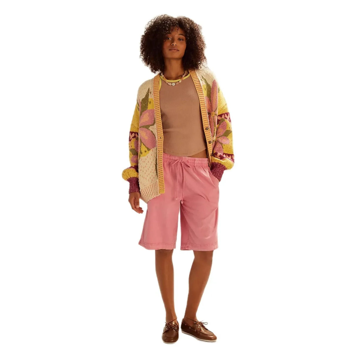 Women's abstract print lapel loose long sleeve sweater knitwear in pictured colour, one size