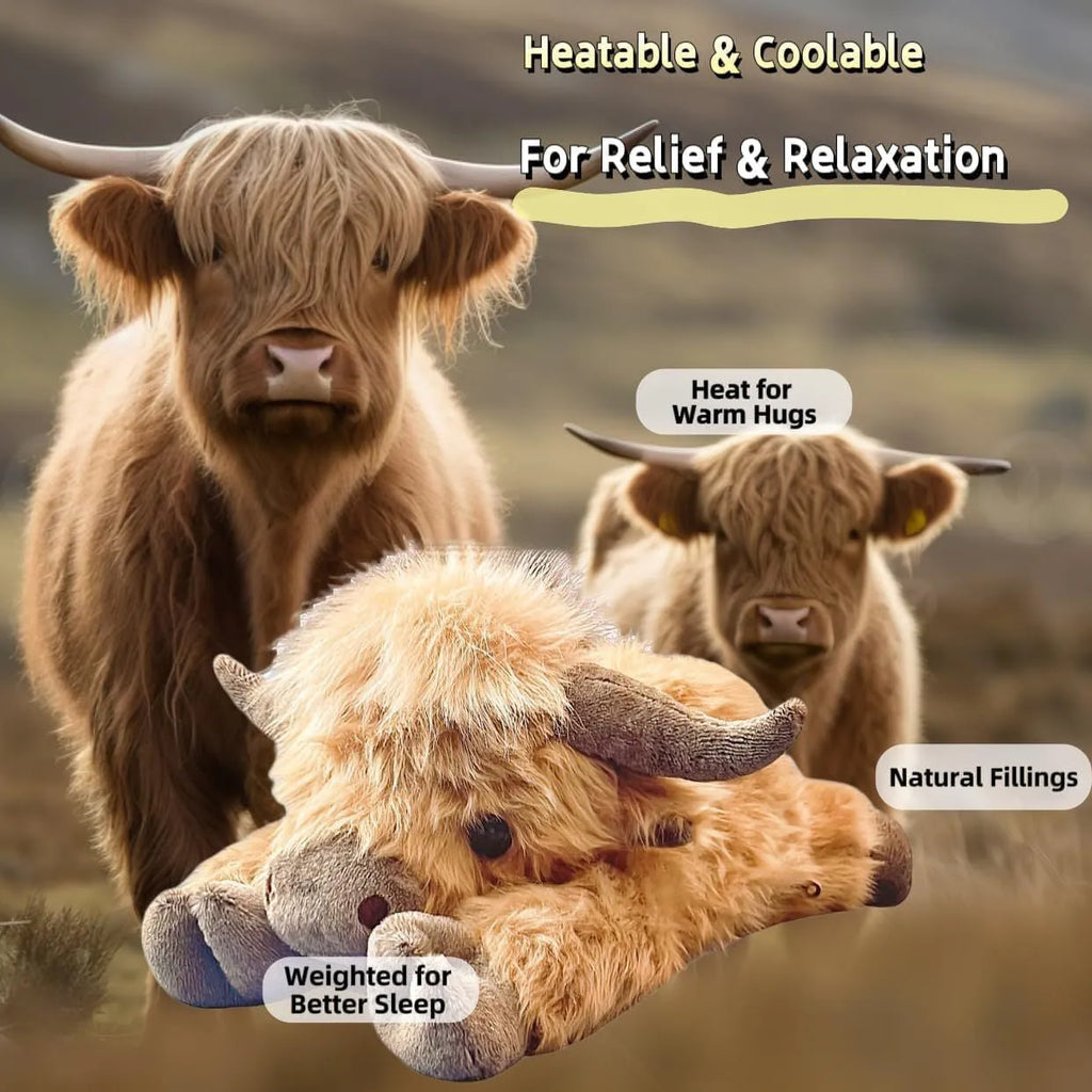 Creative cartoon household Highland cow plush toy, 35x15x13cm, short plush material, American style decoration