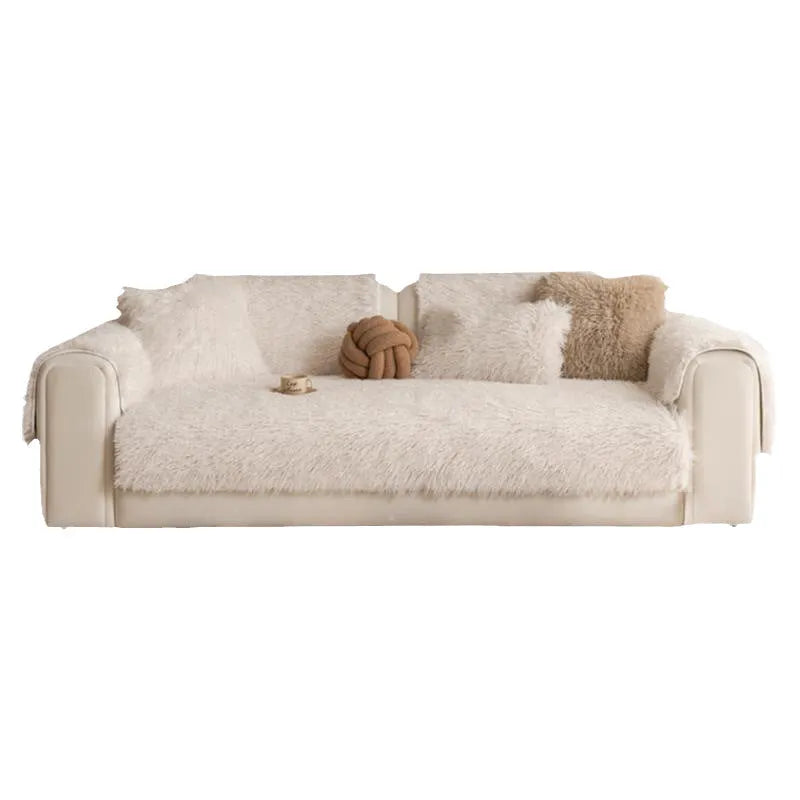 Thick plush sofa cushion in light khaki, 70 × 120cm, placed on a sofa as a seat pad and dust cover.