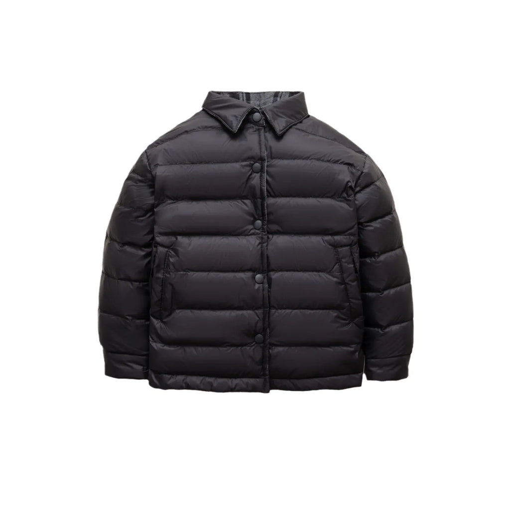 Children's lightweight reversible short jacket in yellow and light gray, polyester with nylon lining, available 90-160cm height
