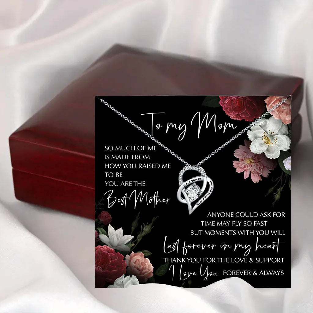 Rosewood lamp box gift set with hollow heart-shaped zircon pendant necklace on copper white gold plated chain