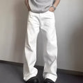 Men's high-grade white loose straight leg denim jeans on a mid-waist.