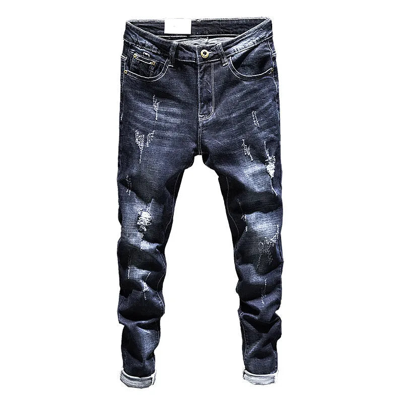 Men's slim-fitting skinny jeans in dark blue and light blue colours with micro-elastic denim fabric
