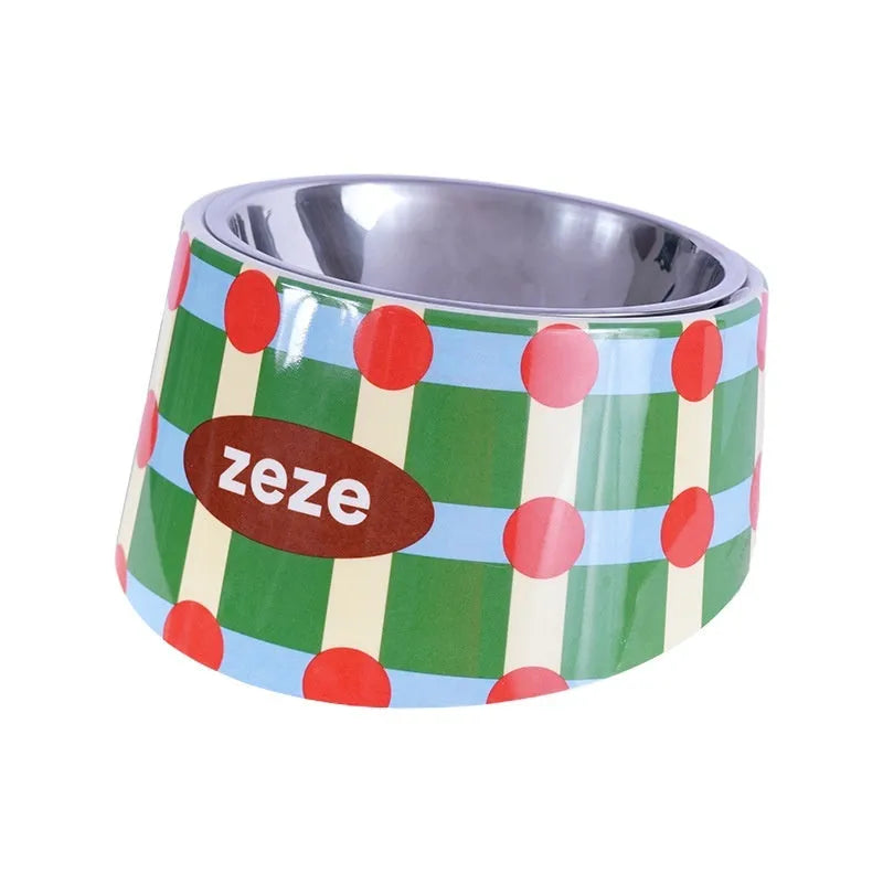 Raised metal pet bowl with high leg, melamine and 304 stainless steel, 17cm wide, 9.5cm high, retro or polka dot