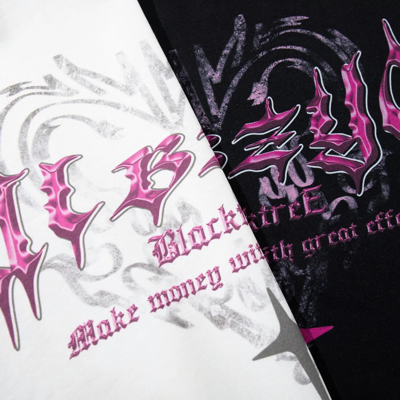 Men's loose fit cotton T-shirt with retro printed design in black or white