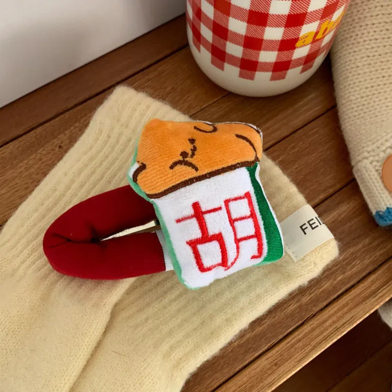Cartoon doll sponge bang hair clip with retro mahjong and Chinese character design