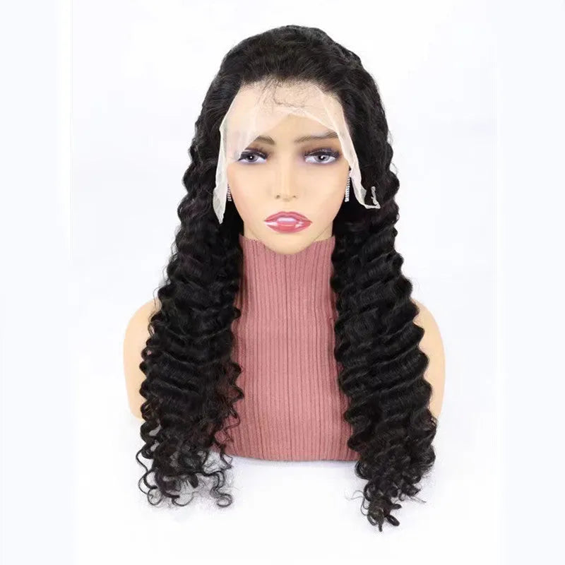 Solid colour human hair half lace wig shown in one of the available lengths between 18 and 34 inches.