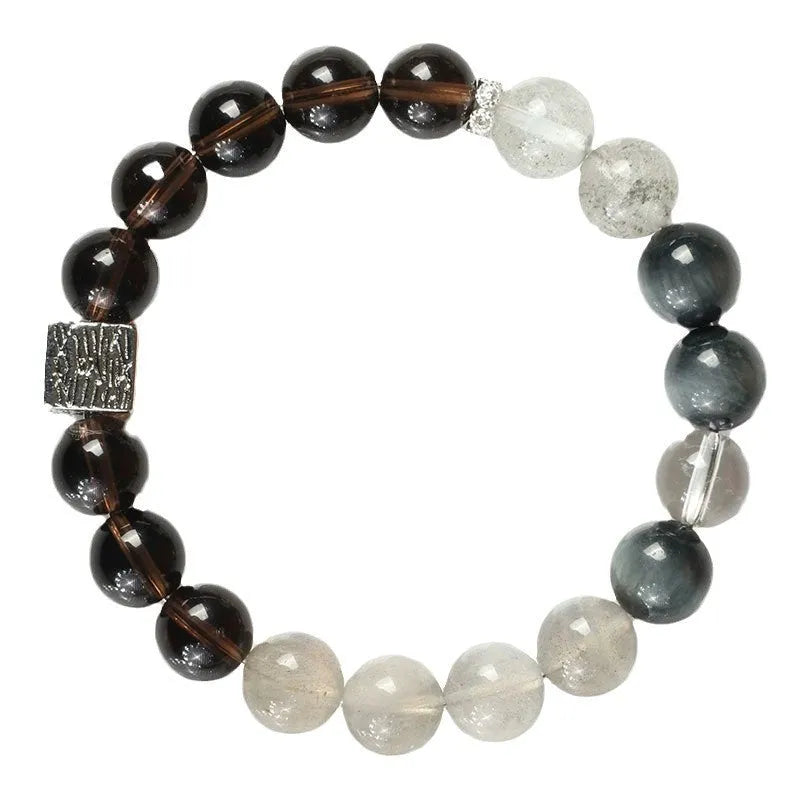 10mm geometric crystal couple bracelet in khaki with Chinese-inspired styling